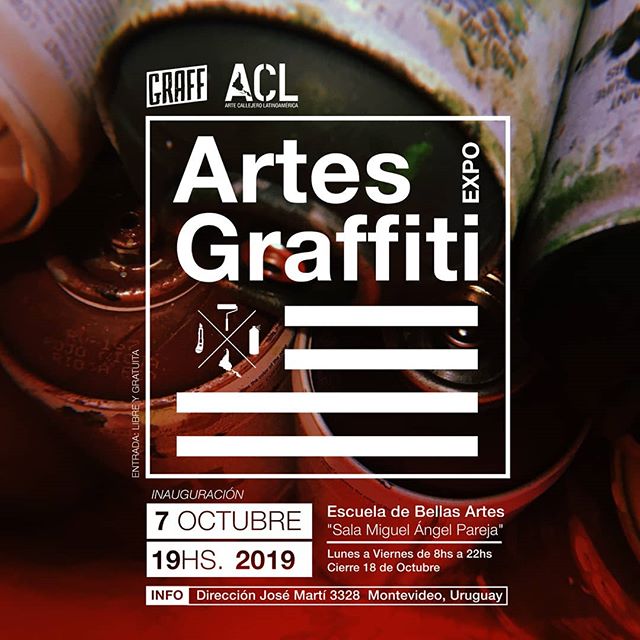 .Exposición "Artes Graffiti"Montevideo - Uruguay.El graffiti llega al Bellas Artes.Obras originales y fotografías de Uruguay@thepo333 @junklife._ @98.par @soy.dinamita @plague__ink @guustos @juanconde2 @rusqa_graff @geda_grapixografia @bersa_1 @triple7tattoostudio @erreismo @toomuchshelki @_tuts3 @siembra.art @savas_bja @jaencds @drope.nst @stpkd @atiliogut @7e_yasabe @fabi_antz @seaseconese @graffmvd.Y una selección de fotos de graffiti de@pixo_acao (Brasil)@archivo.graffiti.baires @borylz @vatutano (Argentina)@caminantecosmico (Chile)@livroxarpi (Brasil)@ecstreetgallery (Ecuador).Con música de @aguromano_.Inauguración Lunes 7 de Octubre 19hsEscuela de Bellas ArtesSala "Miguel Ángel Pareja"Dirección Jose Martí 3328, Montevideo.Lunes a Viernes de 8hs a 22hsCierre 18 de Octubre.Organiza: @graffmvd y @arte.callejero.latinoamericaTodxs Invitadxs!